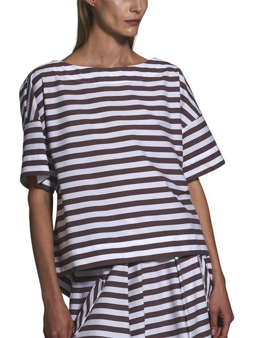 camicia donna a righe a scatola bianco e marrone Milva Mi | 9220168